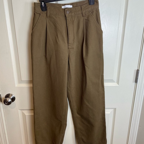 Oak and Fort Twill Pleated Barrel leg Olive Brown Pants - Picture 3 of 10
